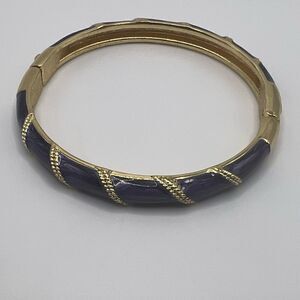 Vintage Purple Enamel Bangle With Clasp. Gold tone interior. Costume Jewelry